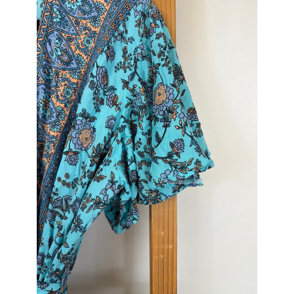 Acanela Expeditions Blue Multicolor Wrap Maxi Dress Ruffled Sleeve XXXL - Picture 3 of 9